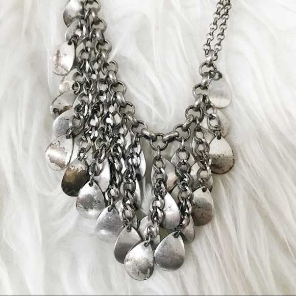 Silver Statement Necklace with White Rhinestones - Picture 2 of 4